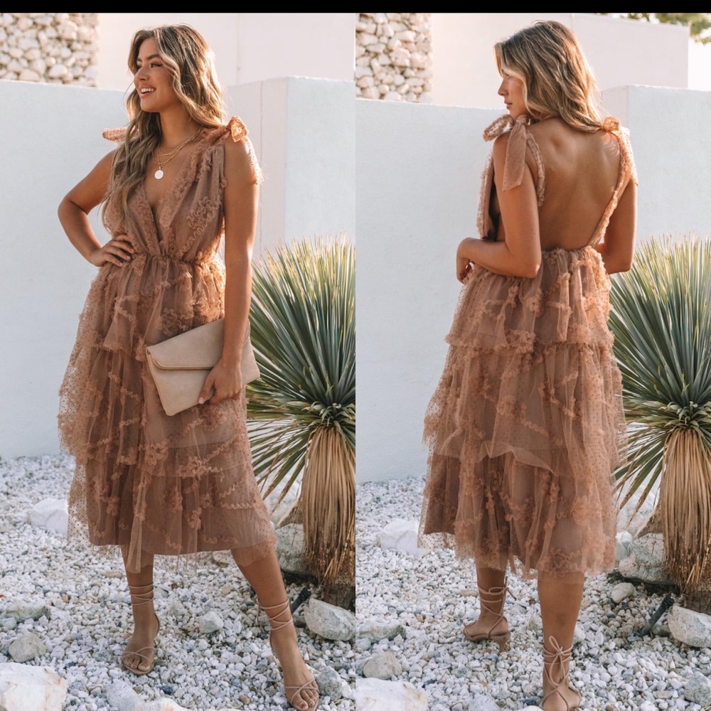 Morning lavender Stolen Glances Mocha Midi Dress